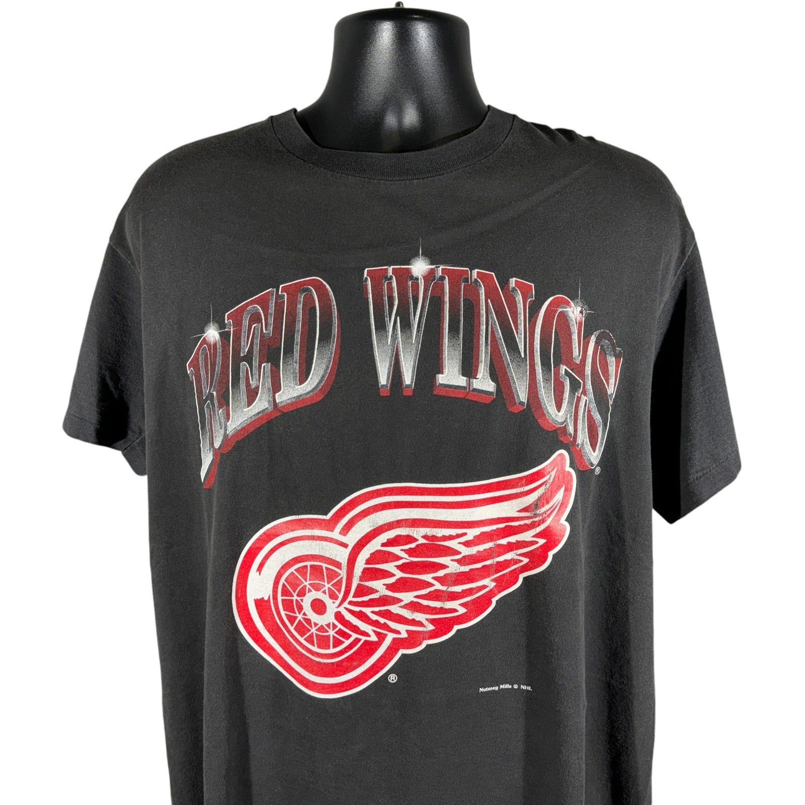 Vintage Nutmeg Detroit Red Wings Spellout Logo Tee 90s