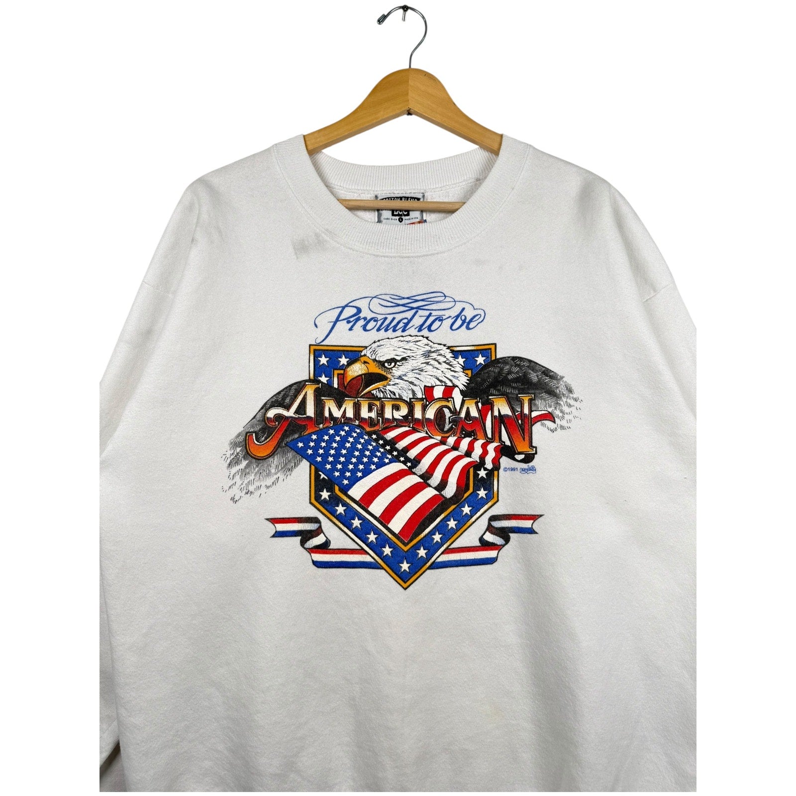 Vintage Lee Proud To Be American Eagle USA Flag Graphic Sweatshirt