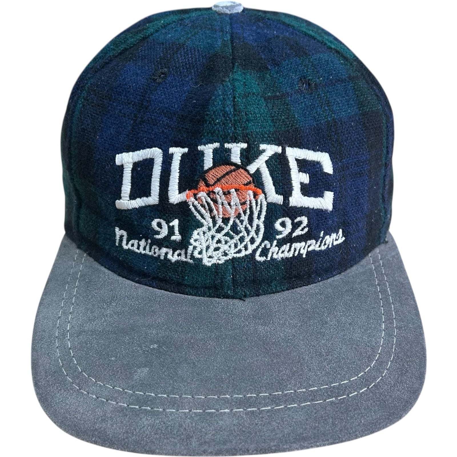 Vintage Duke National Champs Embroidered Plaid Strapback 90s Hat