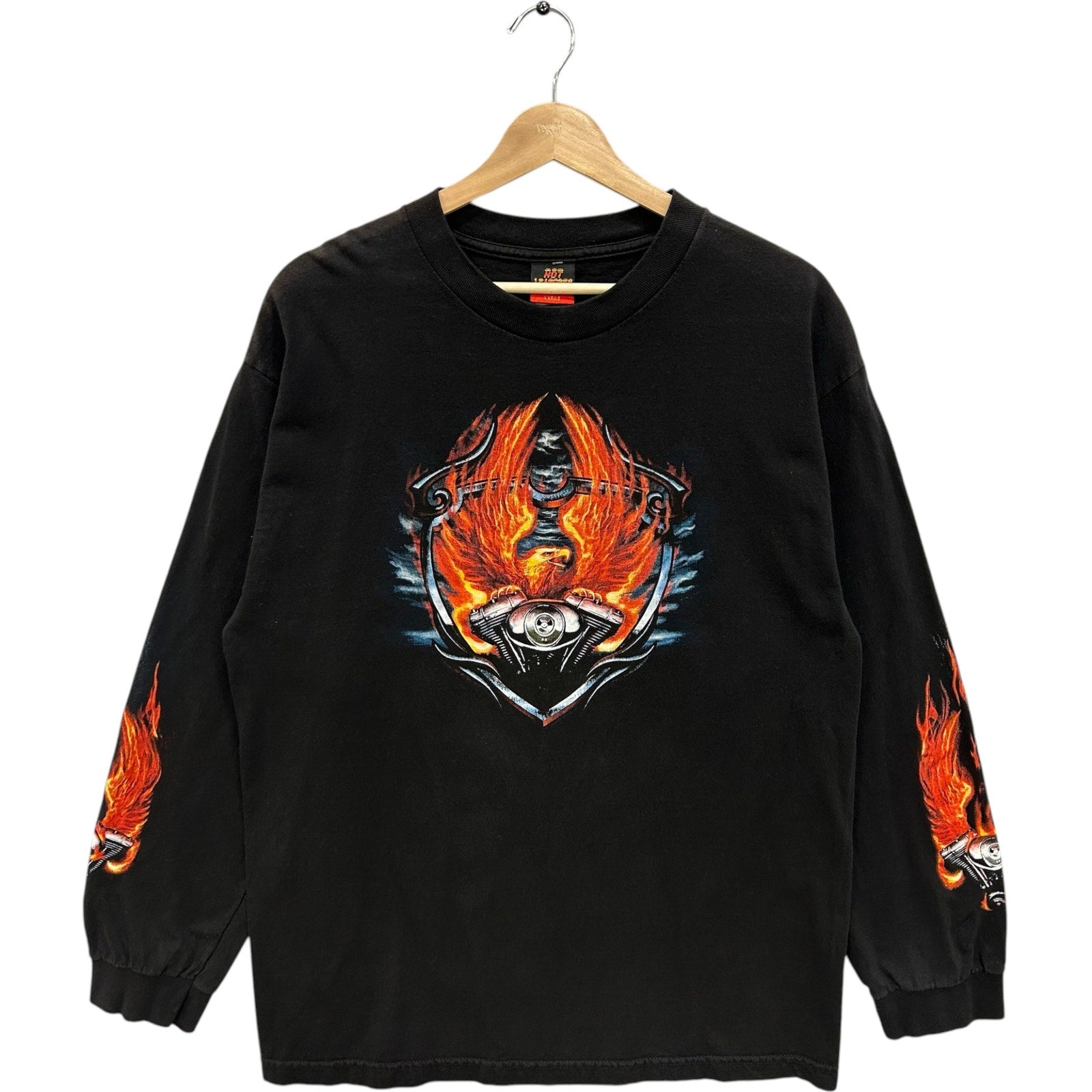 Vintage Y2K Hot Leather Long Sleeve Flame Sleeve Print Tee