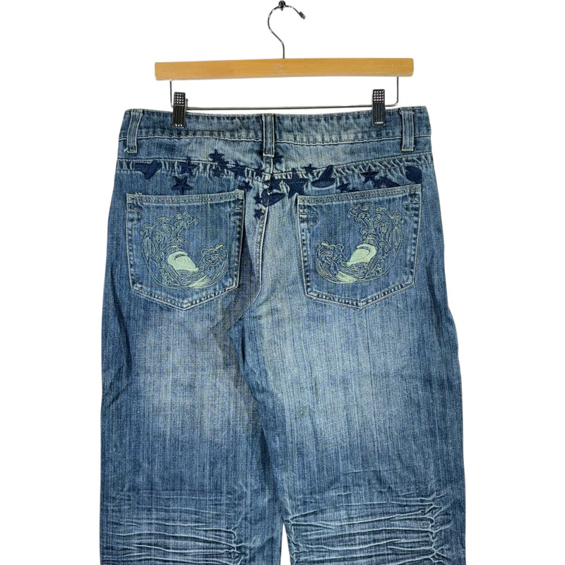 Y2K  Cinque Embroidered Wide Leg Denim Jeans 36/50