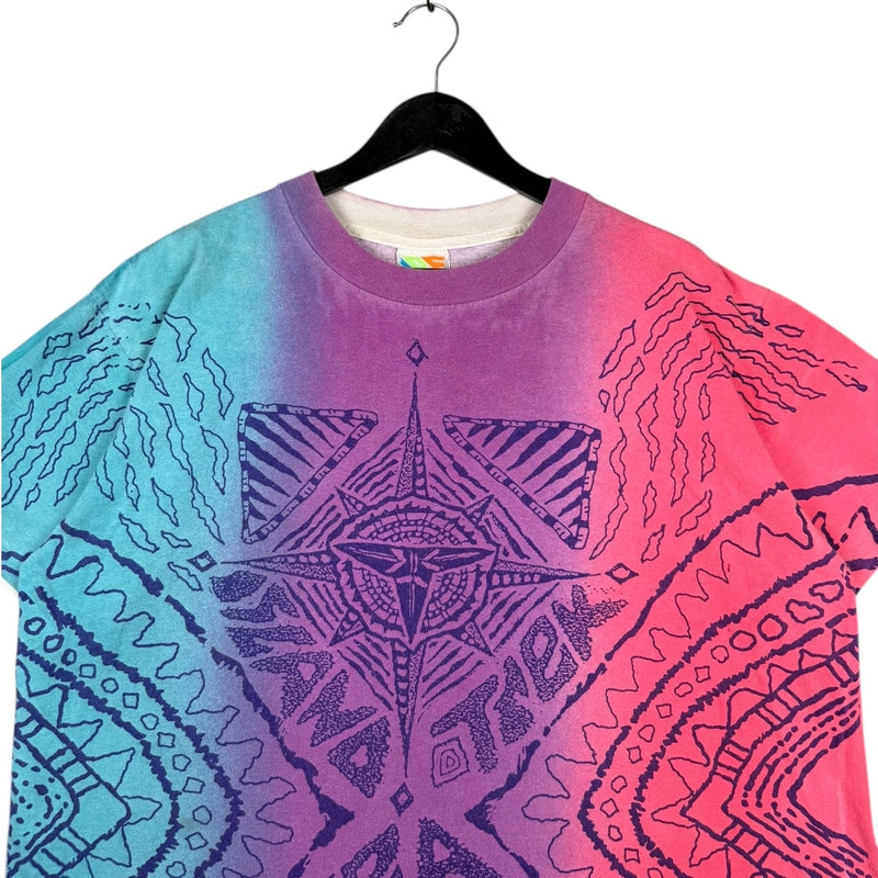 Vintage Tribal Pattern Gradient Tie Dye Short T-Shirt