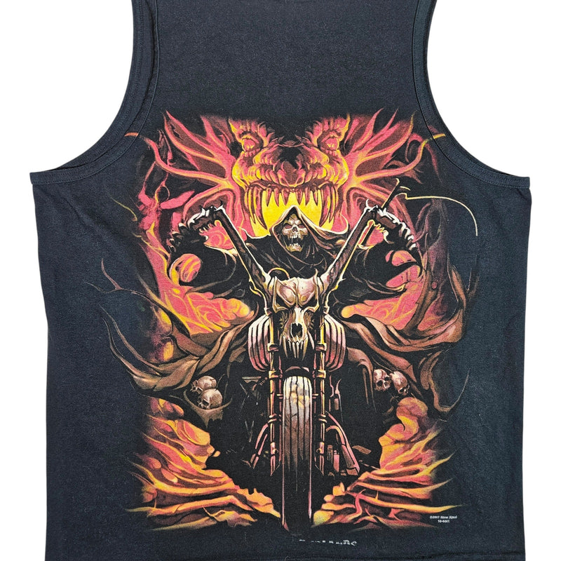 Vintage The Mountain Grim Reaper Flaming Motorcycle Tank Top