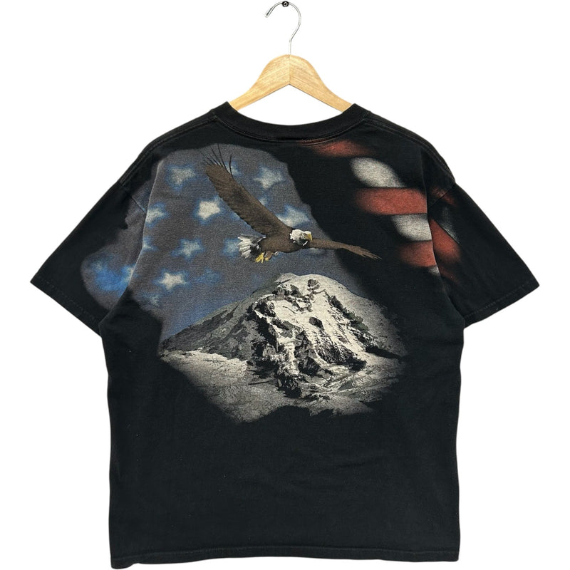 Vintage Liquid Blue American Flag Bald Eagle Double Sided AOP Tee