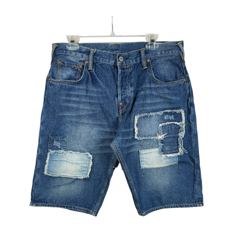 Vintage Evisu Distressed Patchwork Denim Shorts 36