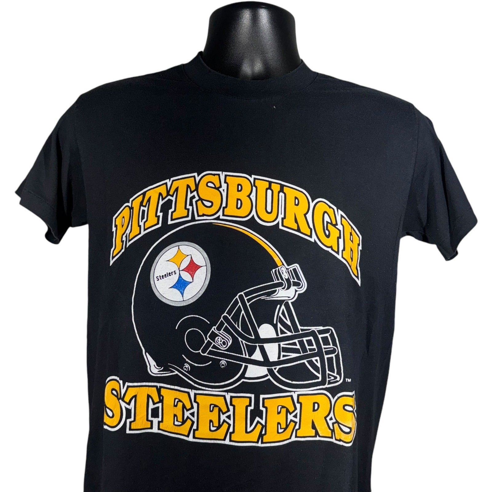 Vintage Pittsburgh Steelers Spellout Large Helmet NFL Tee