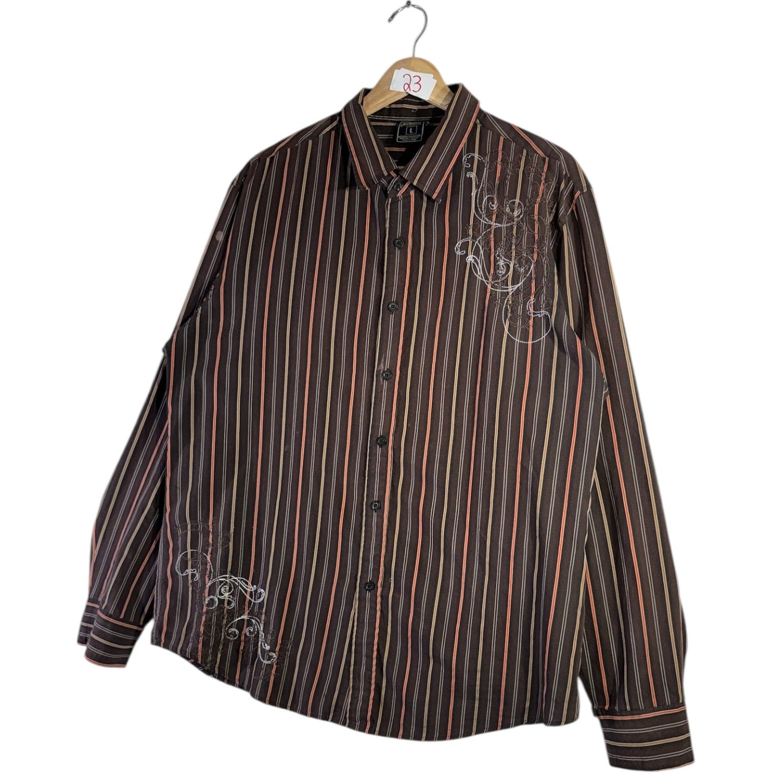 Vintage Irreverent Striped Button Up Long Sleeve Shirt