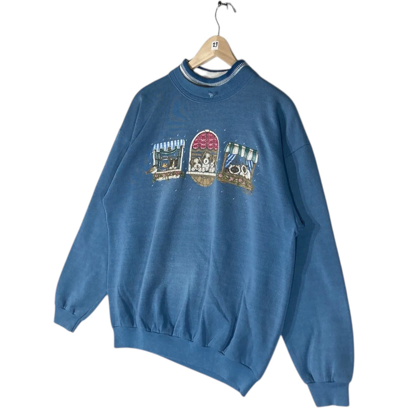 Vintage Puppies And Kittens On A Windowsill Crewneck