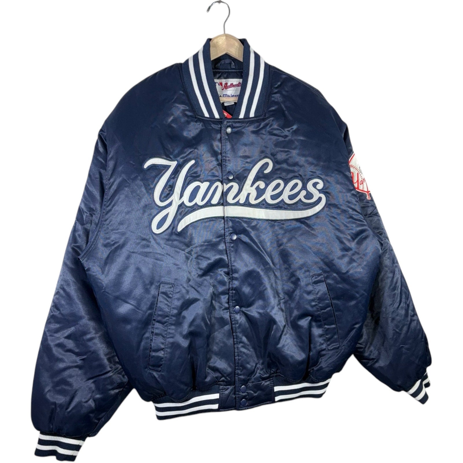 Vintage Majestic NY Yankees Spellout Satin MLB Bomber Jacket