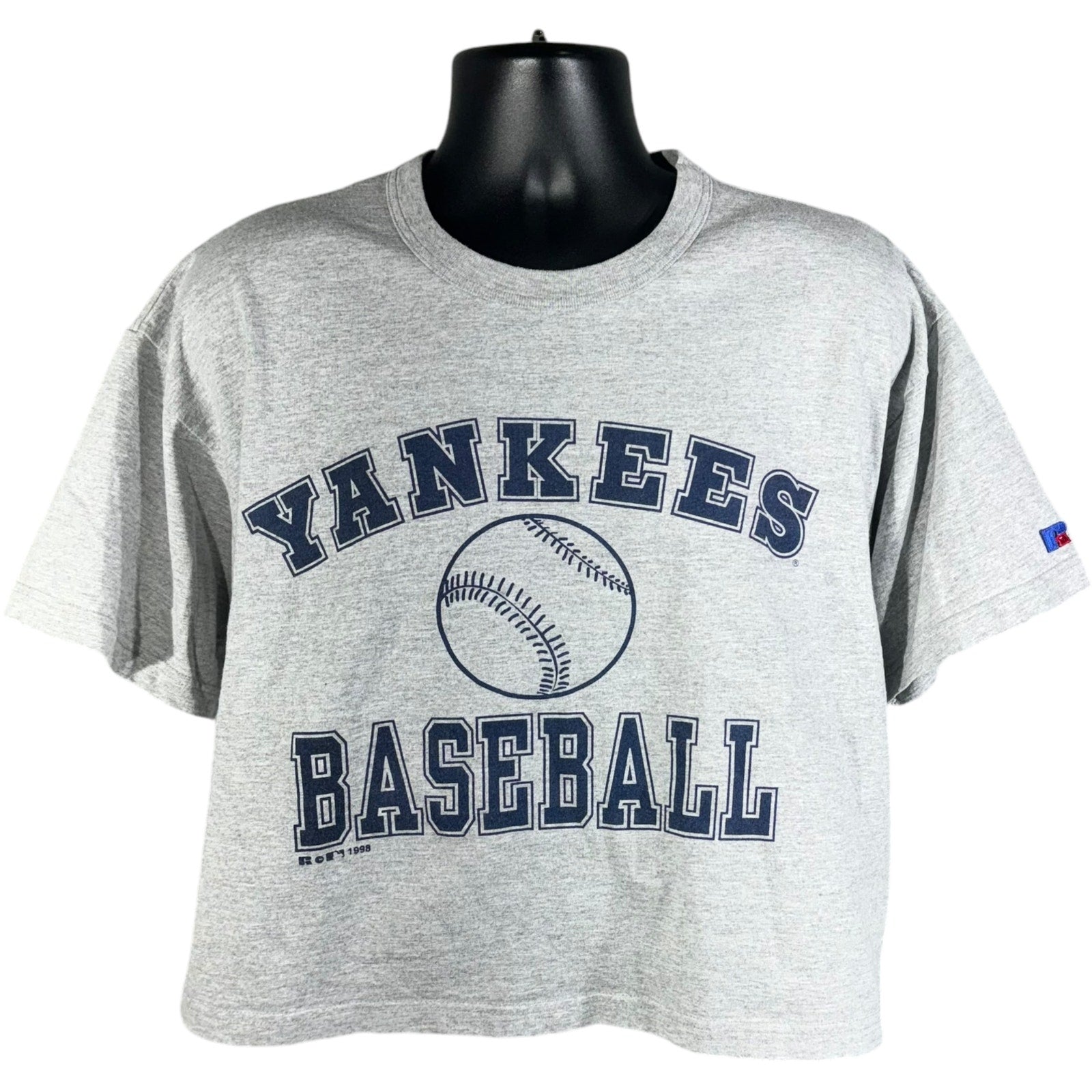 Vintage Russell New York Yankees Cropped MLB Spellout Tee 90s