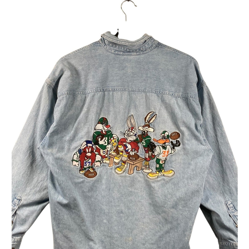 Vintage Looney Tunes Football Denim Long Sleeve Button Up