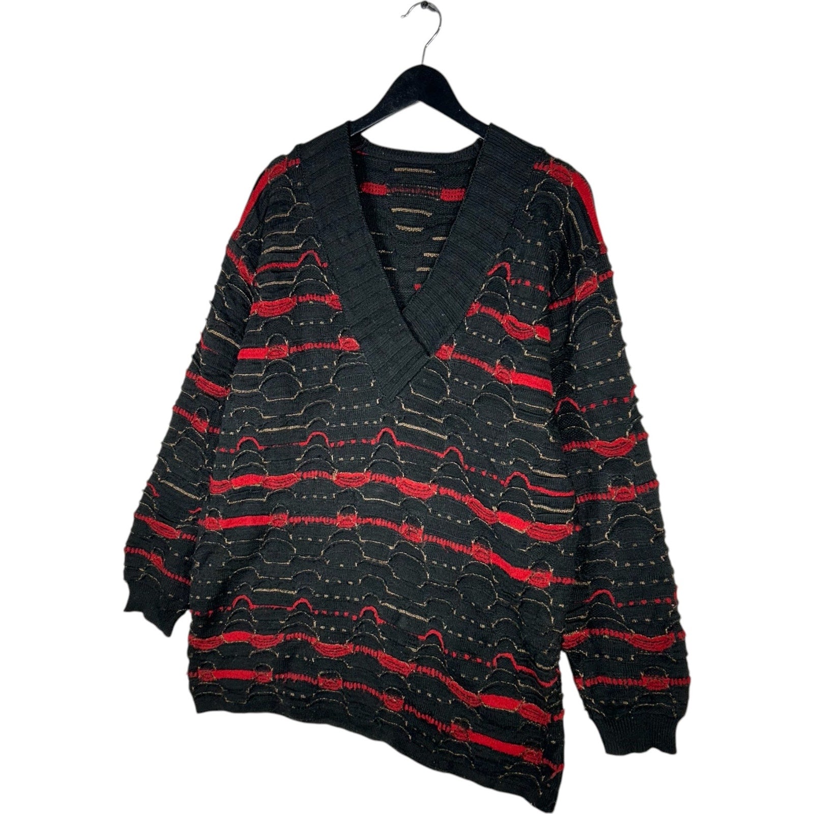 Vintage 3D Knit V-Neck Sweater 90s