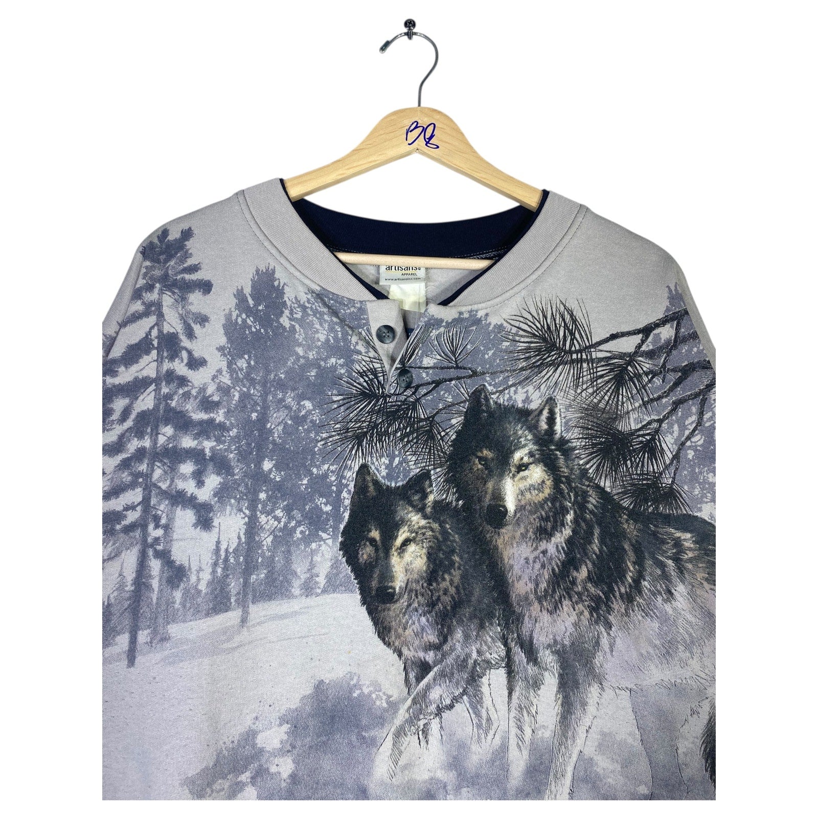 Vintage Allover Print Wolves Sweatshirt Crewneck