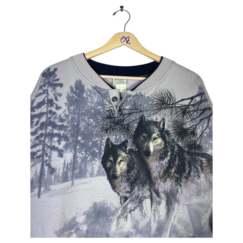 Vintage Allover Print Wolves Sweatshirt Crewneck