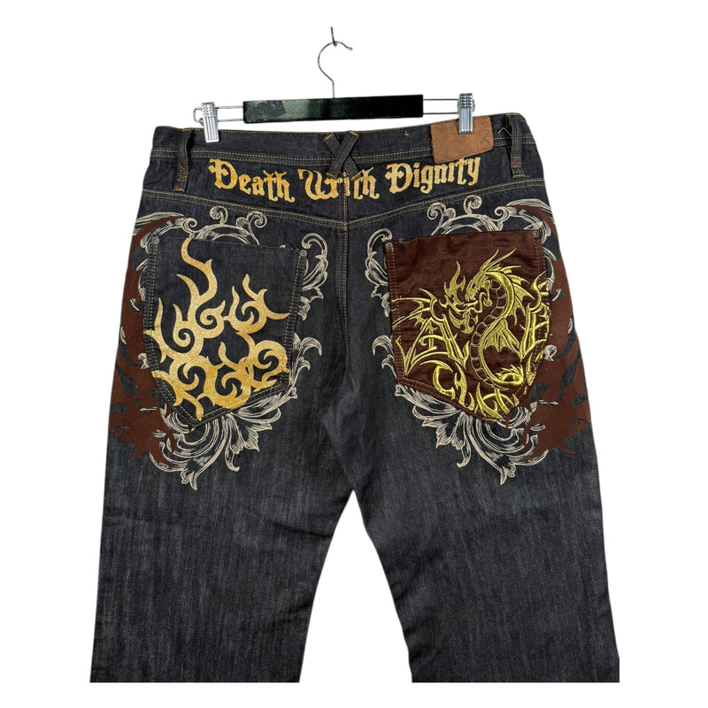 Vintage Russo Dragon Embroidered Denim Jeans 40