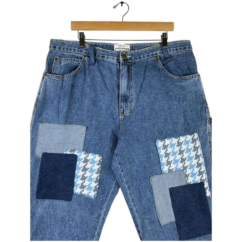 Vintage Tara By Motion Patchwork Denim Cut & Sew Carpenter Shorts 38
