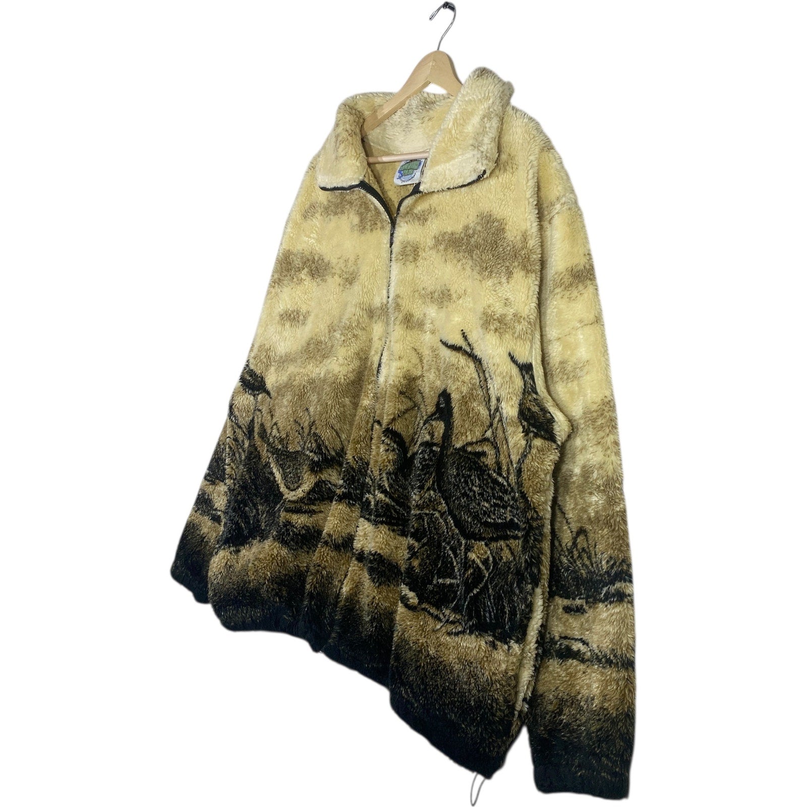 Vintage Fleece Allover Nature Print Outdoor Jacket