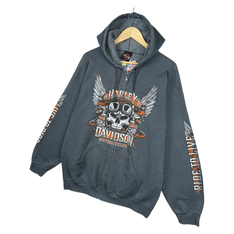 Vintage Harley Davidson Skull Full Zip Hoodie