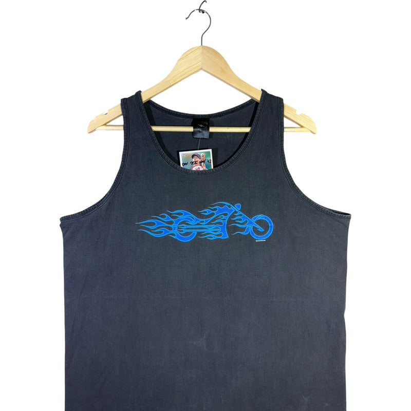 Vintage Blue Flame Motorcycle Graphic Tank Top