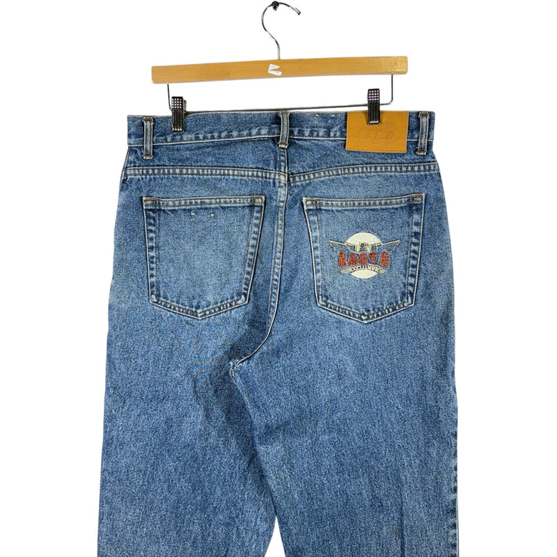 Vintage Rasta Embroidered Straight Leg Denim Jeans 34 x 34