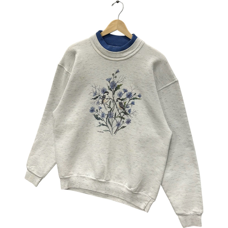 Vintage Flowers & Birds Double Collar Nature Crewneck