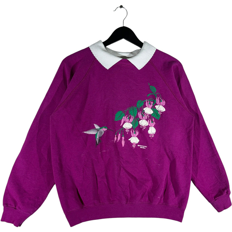 Vintage Humming Bird & Flowers Collared Crewneck 80s