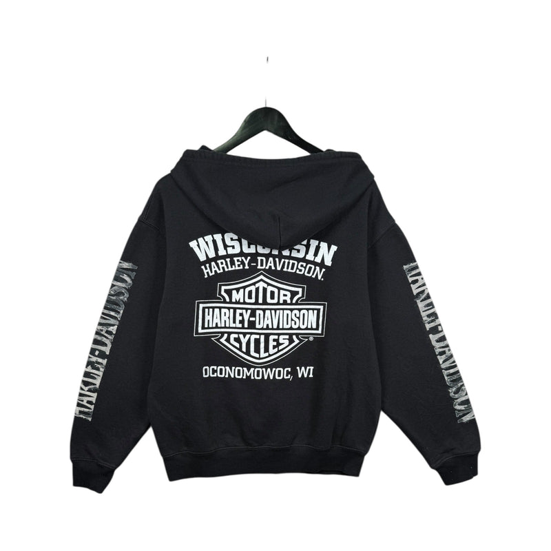 Vintage Harley Davidson Skull Graphic Zip Up Hoodie