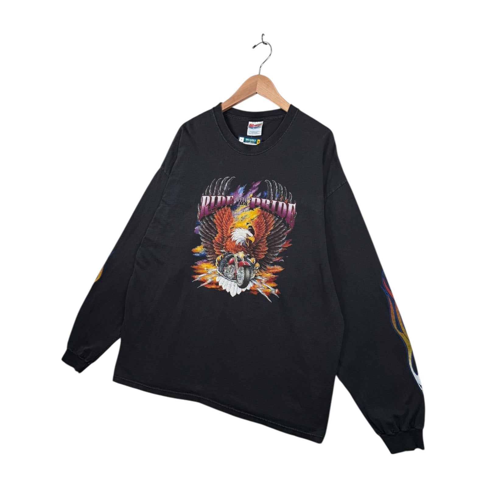 Vintage Chrome Cowboy Flame Eagle Graphic Long Sleeve