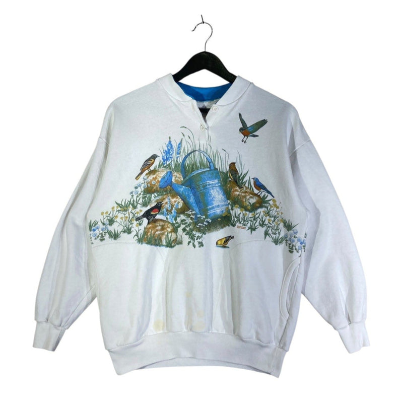 Vintage Birds In Nature Buttoned Collar Crewneck