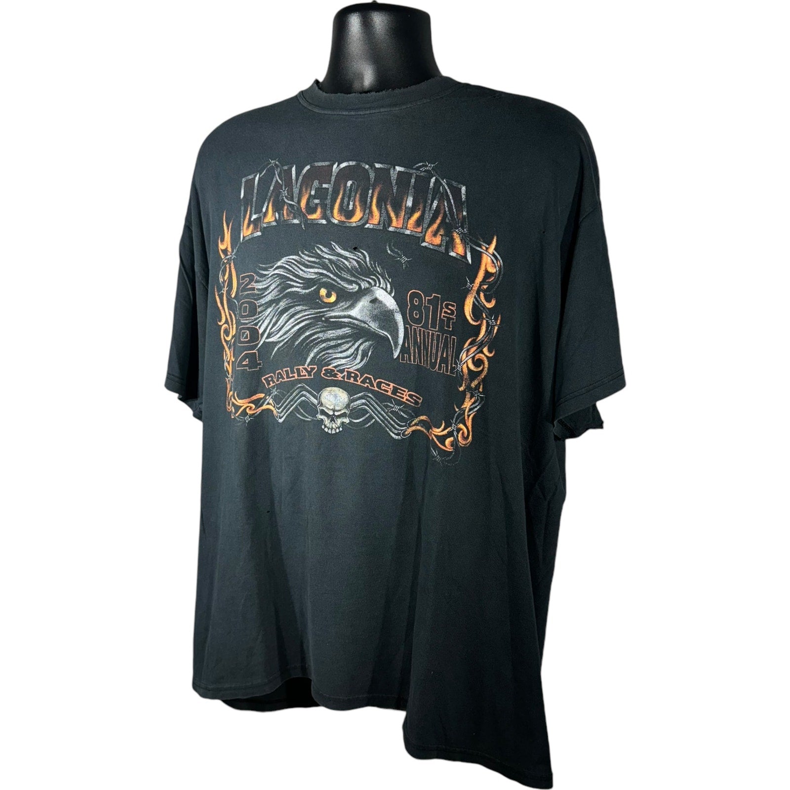 Vintage Lagonia Flaming Eagle Motorcycle Tee 2004