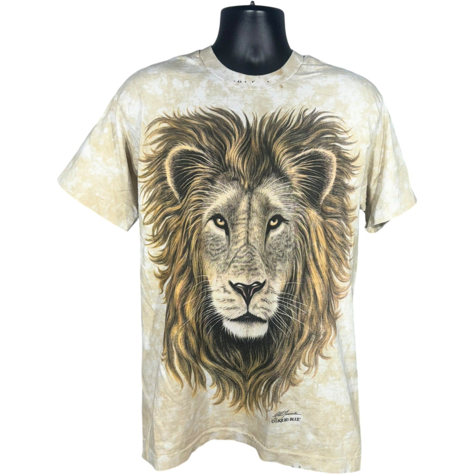 Vintage Liquid Blue Lion Big Print Tie Dye Tee 90s