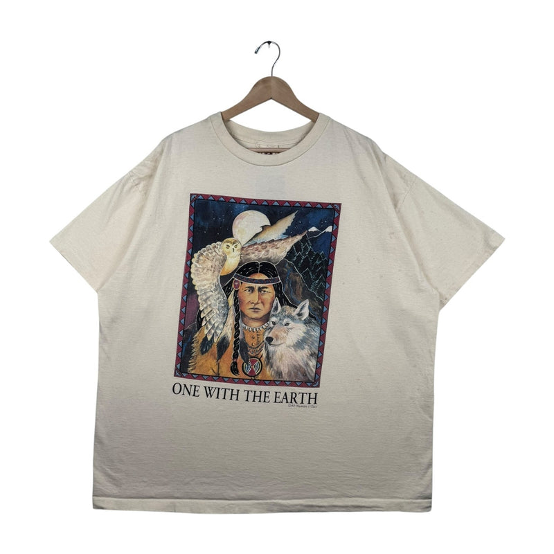 Vintage One With The Earth Native American Wolf Owl Graphic T-Shirt 1994