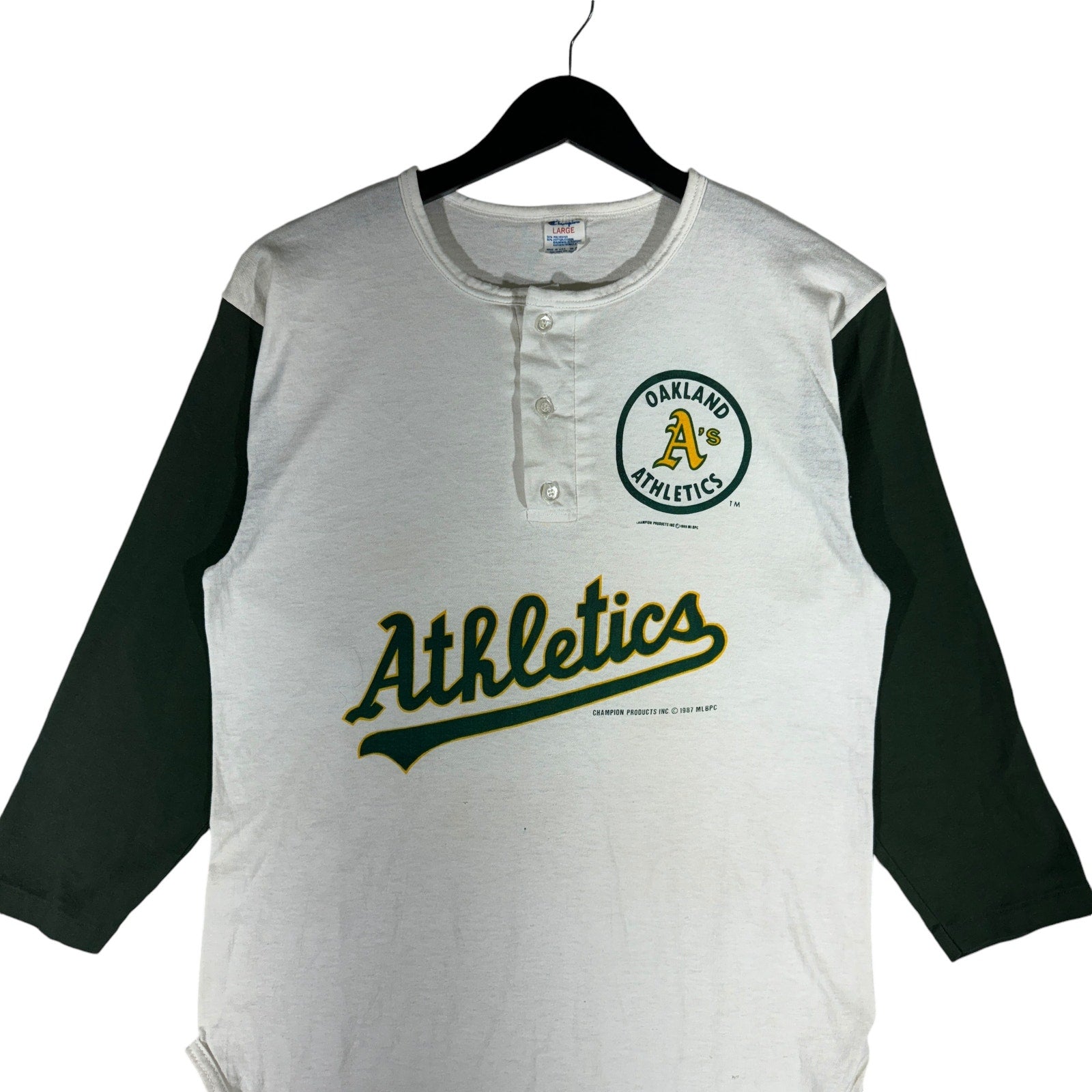 Vintage Champion Oakland Athletics Henley Raglan Shirt 1987