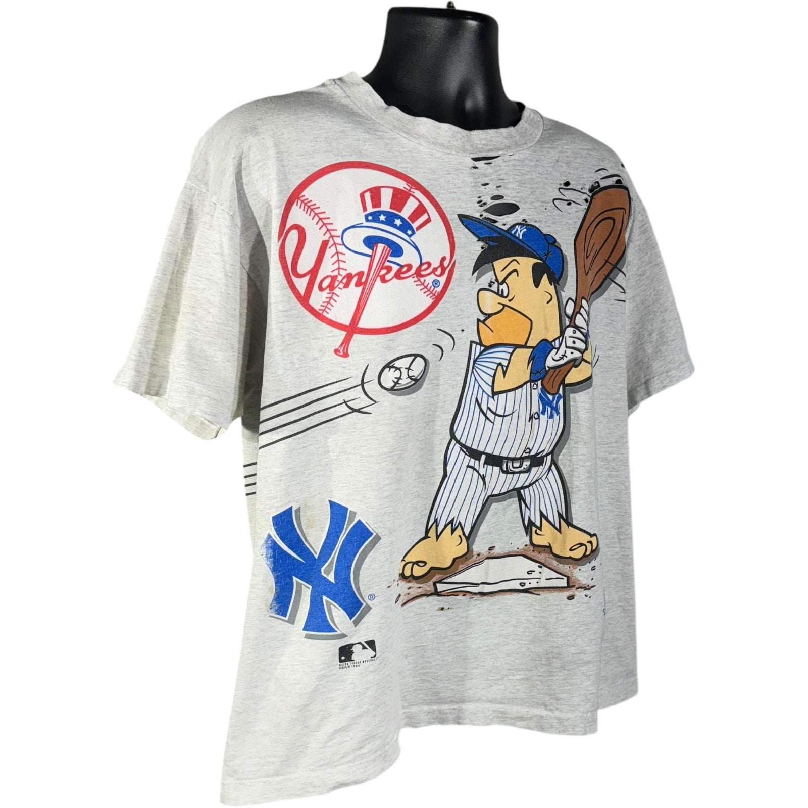 Vintage NY Yankees Flintstones Cartoon AOP MLB Tee 90s