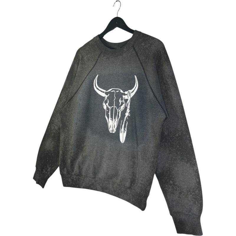 Vintage Western Bull Skull Feather Graphic Crewneck