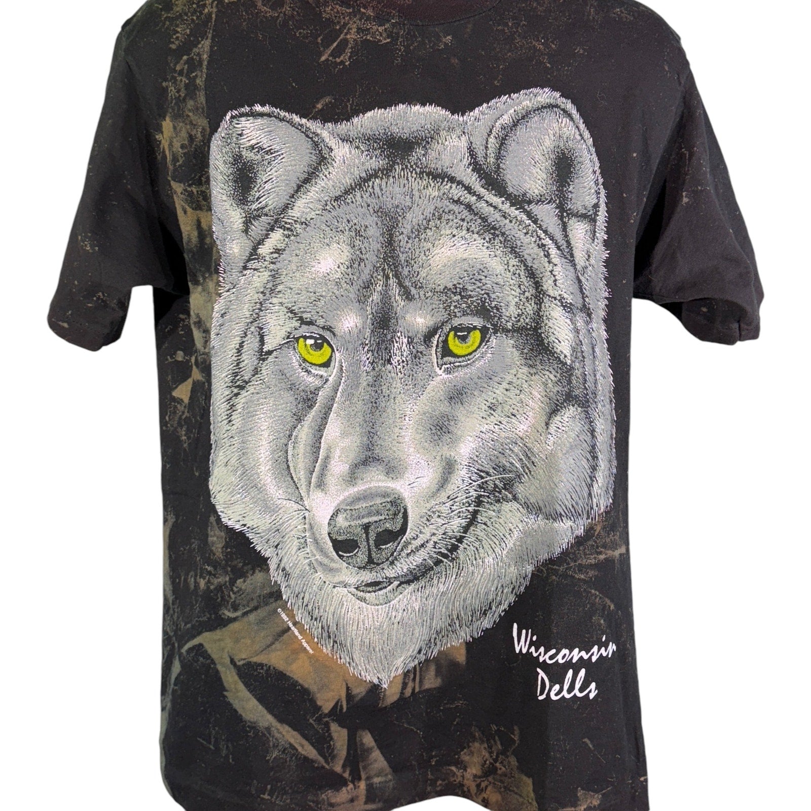 Vintage Big Face Wolf Wisconsin Dells Souvenir Tee 90s