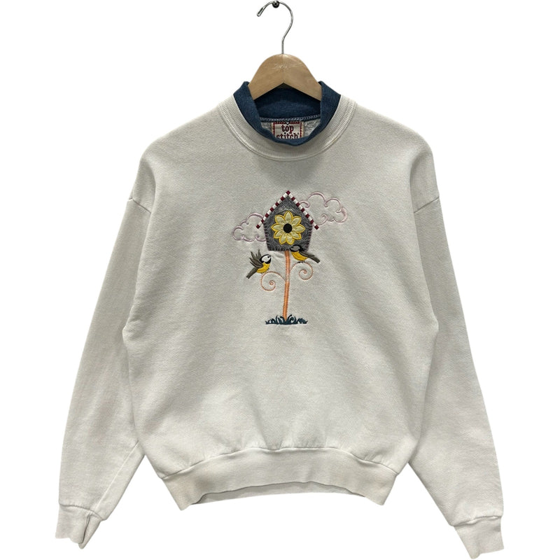 Vintage Bird House Double Collar Nature Crewneck 90s