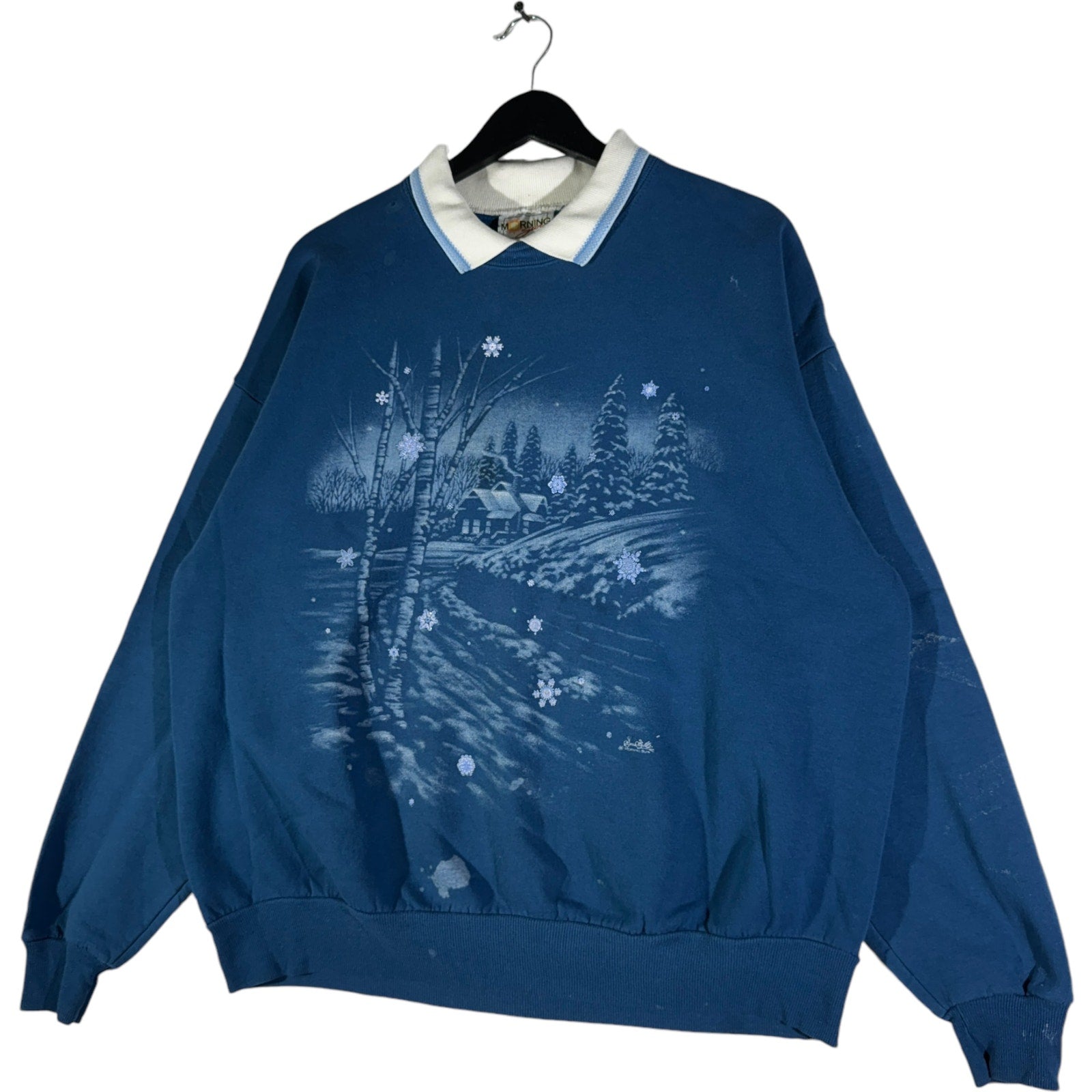 Vintage Cabin In The Snow Collared Crewneck