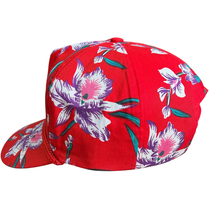 Vintage Floral Print Rope Brim Strapback Hat