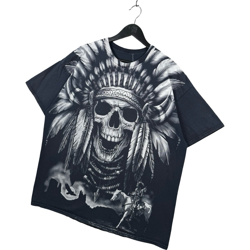 Vintage Skull Headdress Native Warrior Gothic T-Shirt