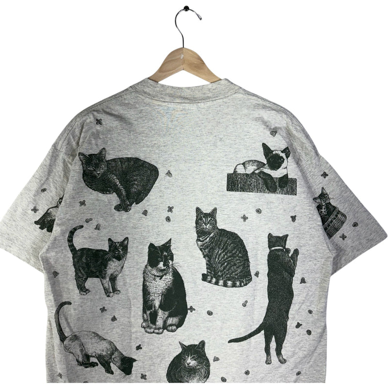 Vintage Cats Sketch Art AOP Tee 90s