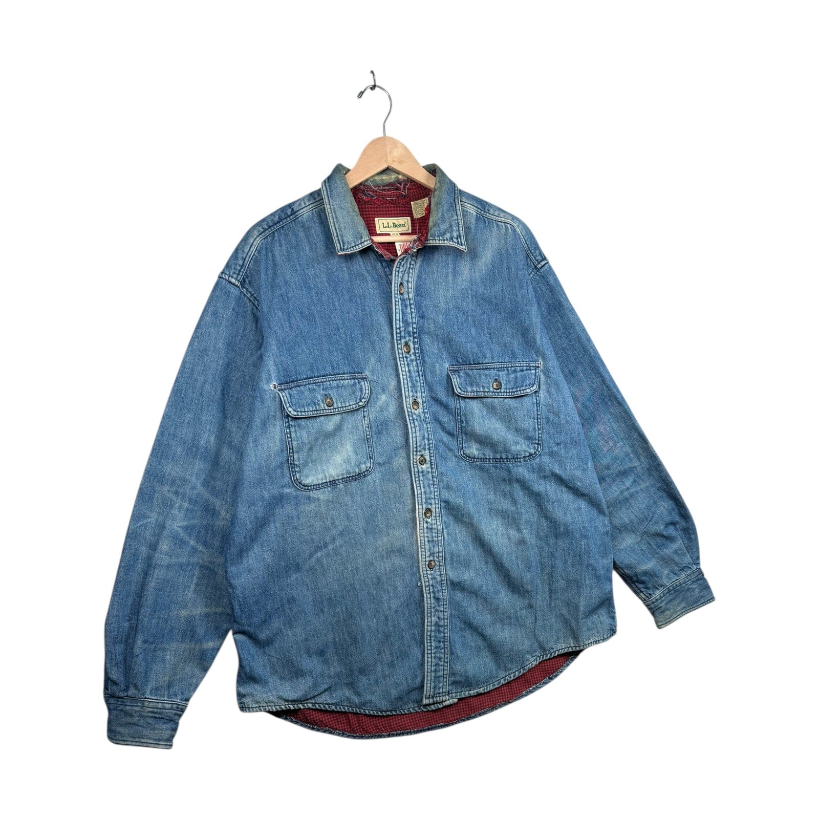 Vintage L.L. Bean Flannel Lined Denim Long Sleeve Button Up