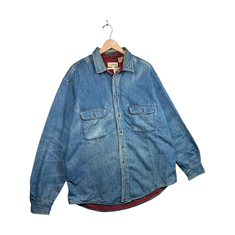Vintage L.L. Bean Flannel Lined Denim Long Sleeve Button Up