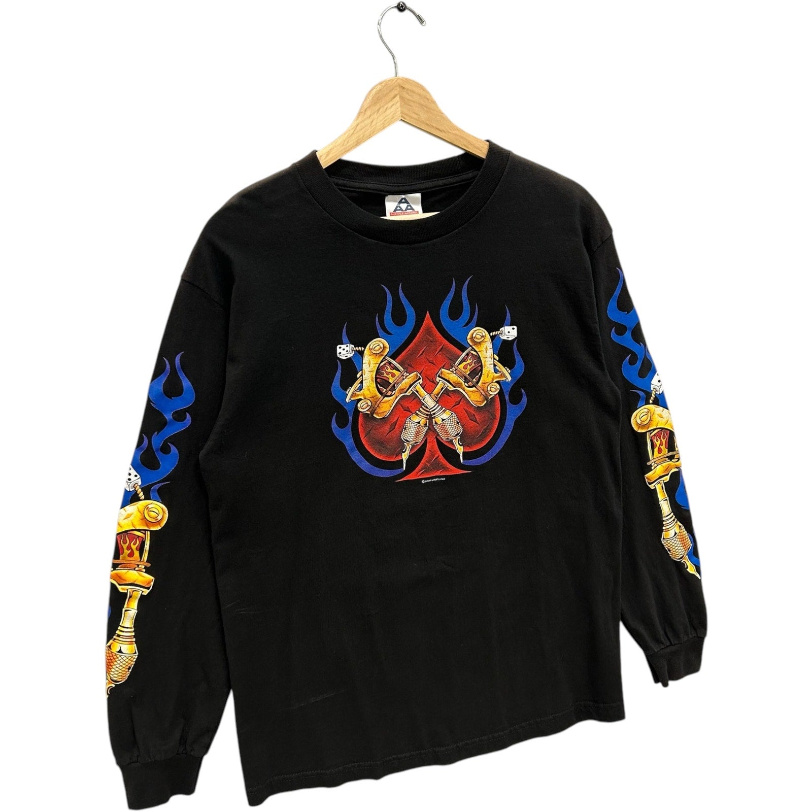 Vintage Y2K Tattoo Gun Heart Flaming Long Sleeve