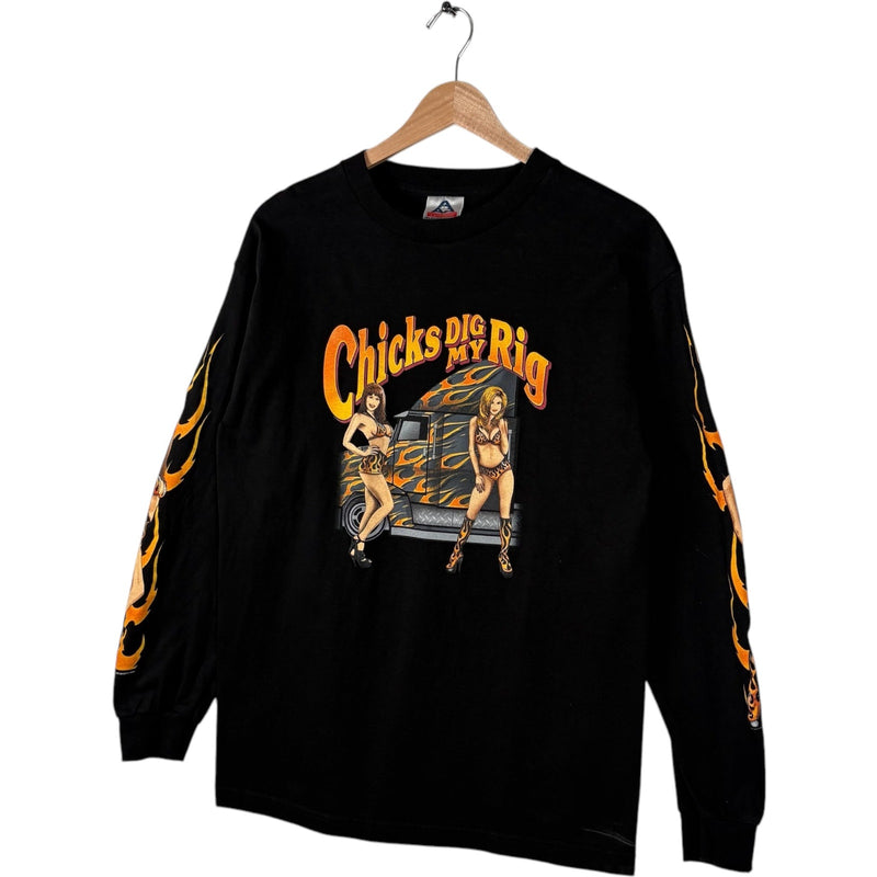 Vintage "Chicks Dig My Rig" Trucker Long Sleeve