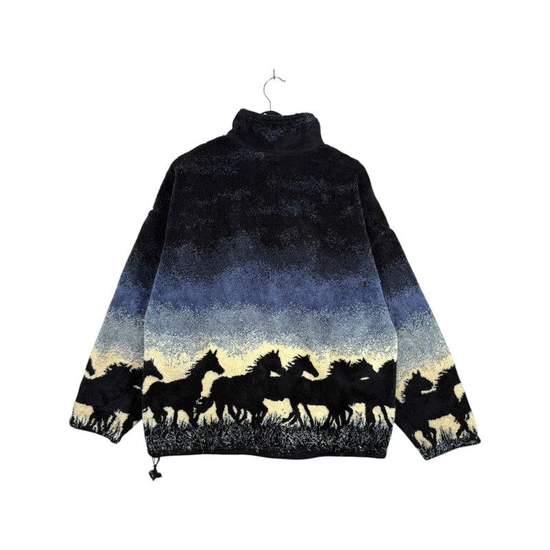 Vintage Wild Horse Sunset Sherpa Fleece Full Zip Jacket