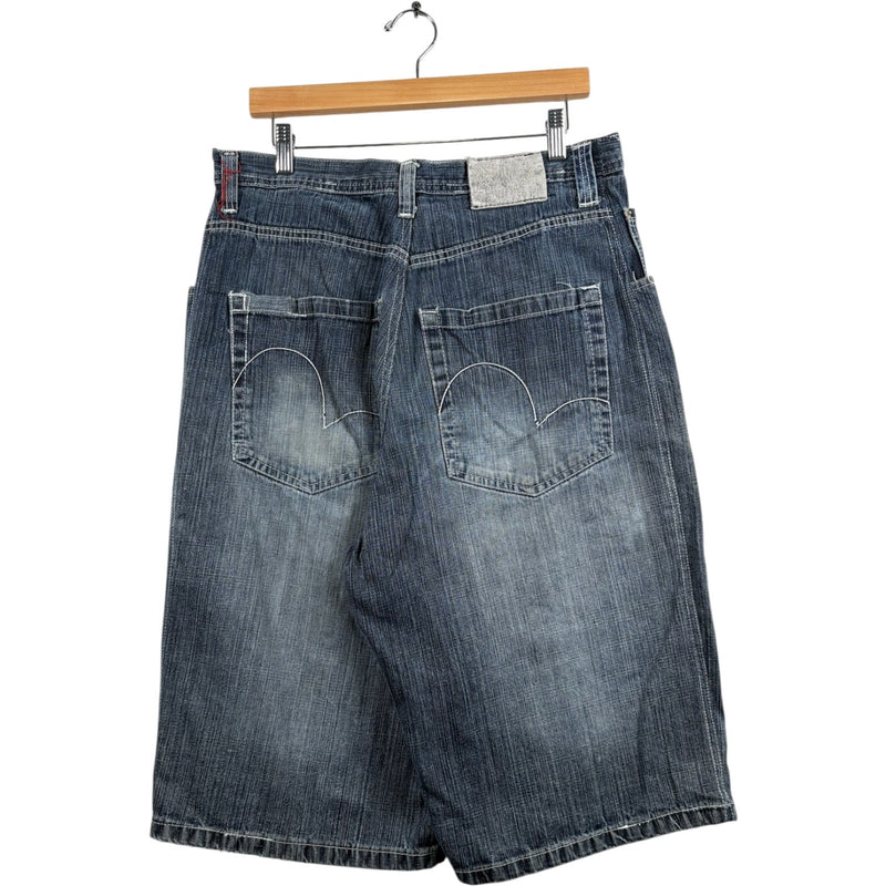 Vintage Bermuda Faded Front Patches Denim Shorts 34