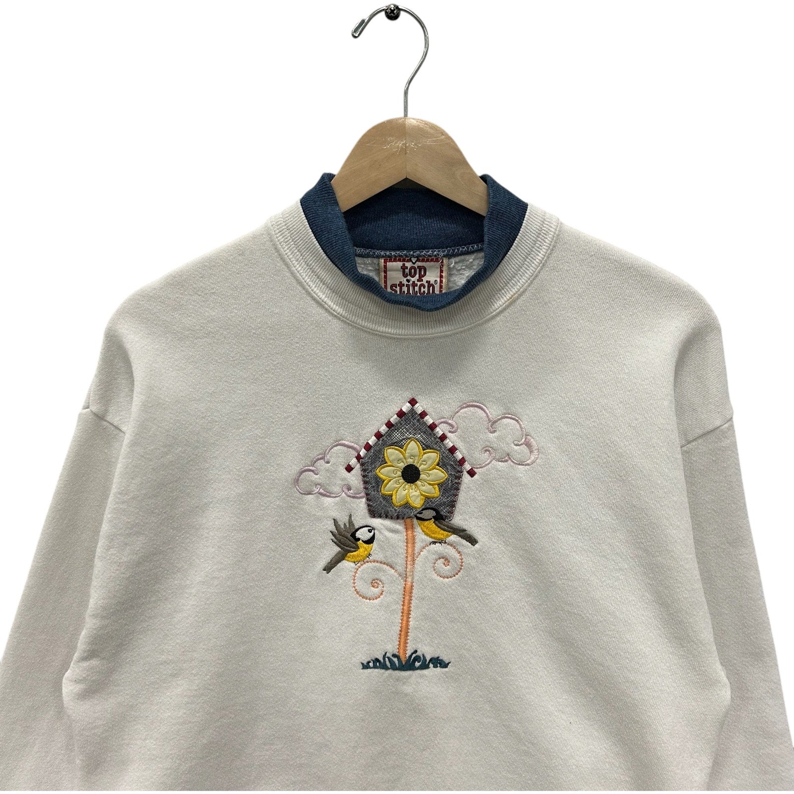 Vintage Bird House Double Collar Nature Crewneck 90s