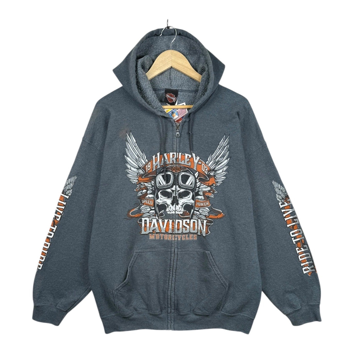Vintage Harley Davidson Skull Full Zip Hoodie