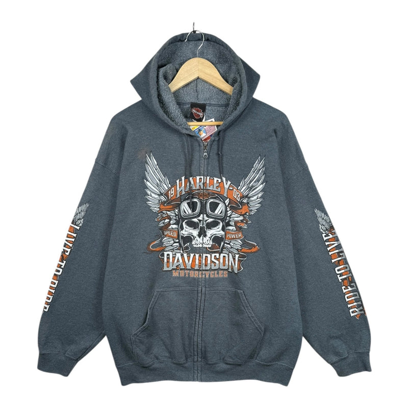 Vintage Harley Davidson Skull Full Zip Hoodie